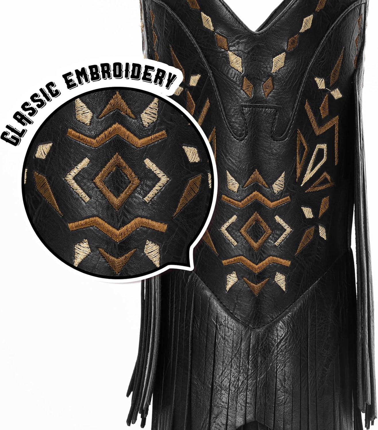 Cowboy Boots for Women - Fringe Knee High Cowgirl Boots with Classic Embroidery, Pointed Toe Pull on Retro Design, Perfect for Western Parties, Weddings and Events