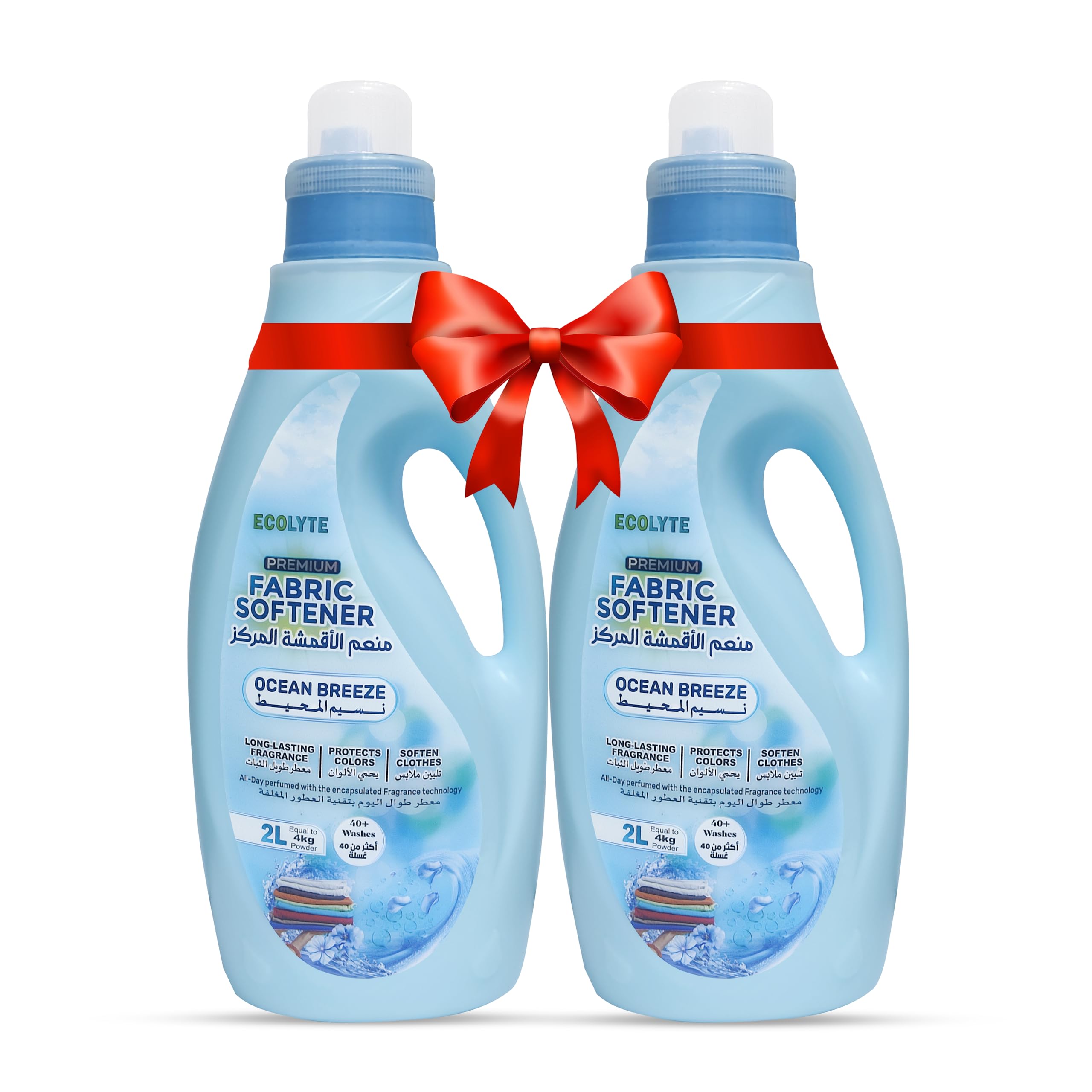 ECOLYTE+ Fabric Softener - Enhances Softness and Freshness, Feel Luxurious, Gentle on Clothes, Long-Lasting Scent, Encapsulated fragrance, Laundry Care Essential - (Ocean Breeze, 2 Liter, Pack of 2)