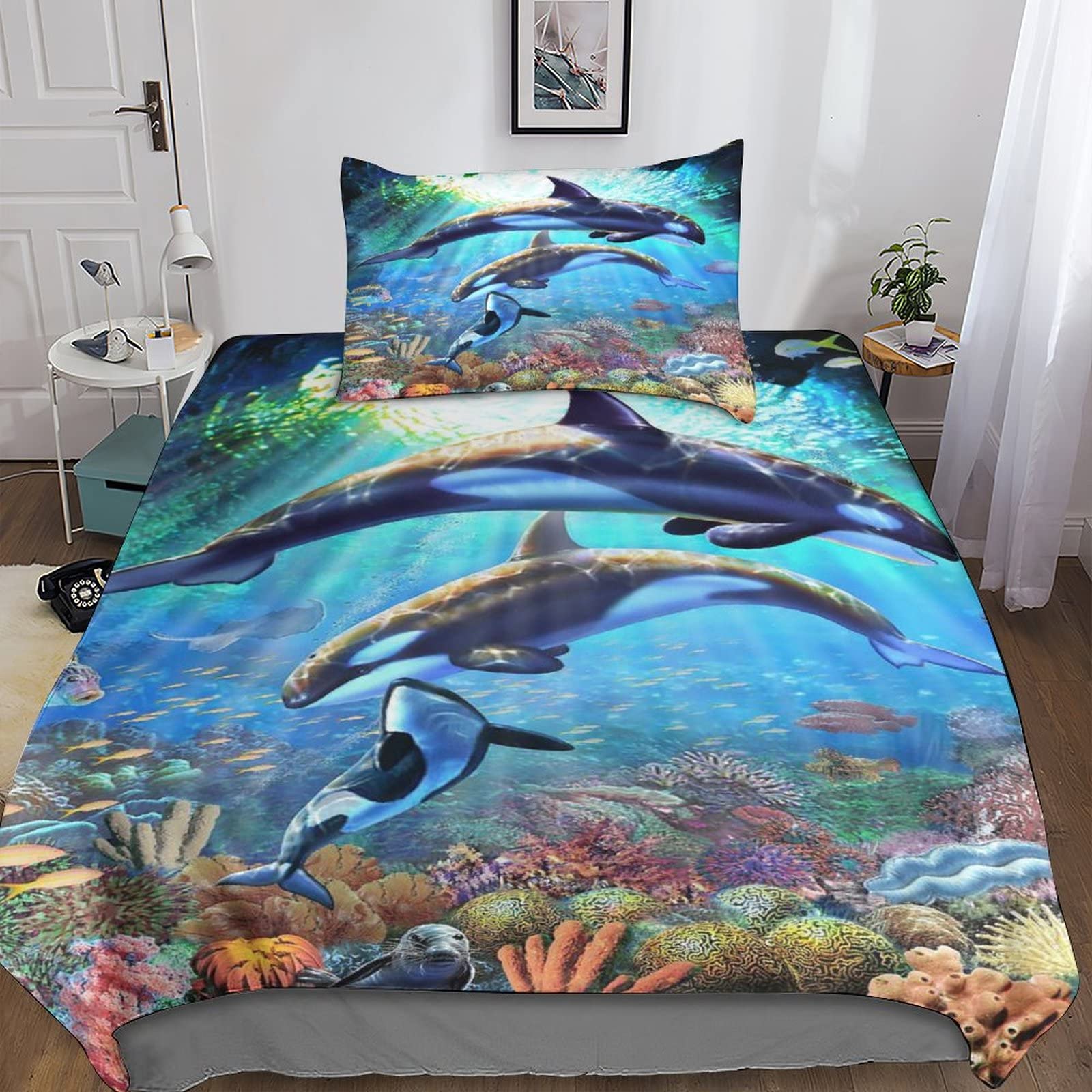 Ensemble de literie poissons marins housse de couette microfibre hypoallergénique 135x200
