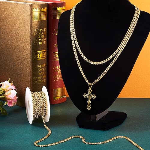 Miniatura 2 de Pandahall - Cadenas doradas de acero inoxidable de 16.4 pies, cadenas de eslabones cubanos sin soldar, chapado en iones, cadenas gruesas de hip-hop