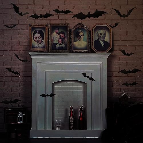 Miniatura 6 de Geetery 52 piezas de decoración de Halloween 3D cambiante de cara de terror para fotos en movimiento con murciélagos 3D, calcomanías de decoración