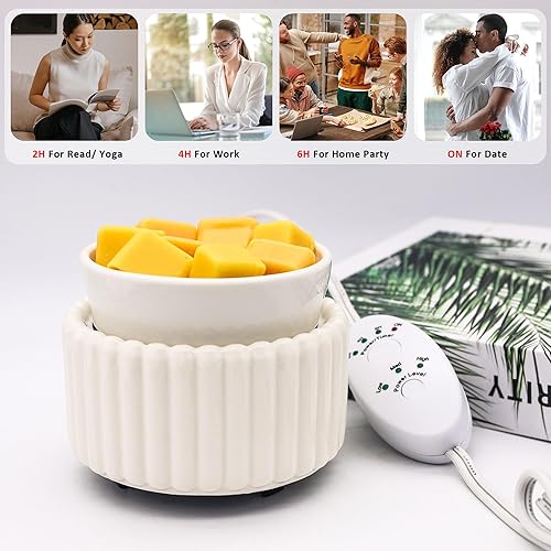Miniatura 29 de Calentador de cera de cerámica para derretir – Calentador de cera eléctrico 3 en 1 sin humo y sin llama, calentador de velas fácil de manejar