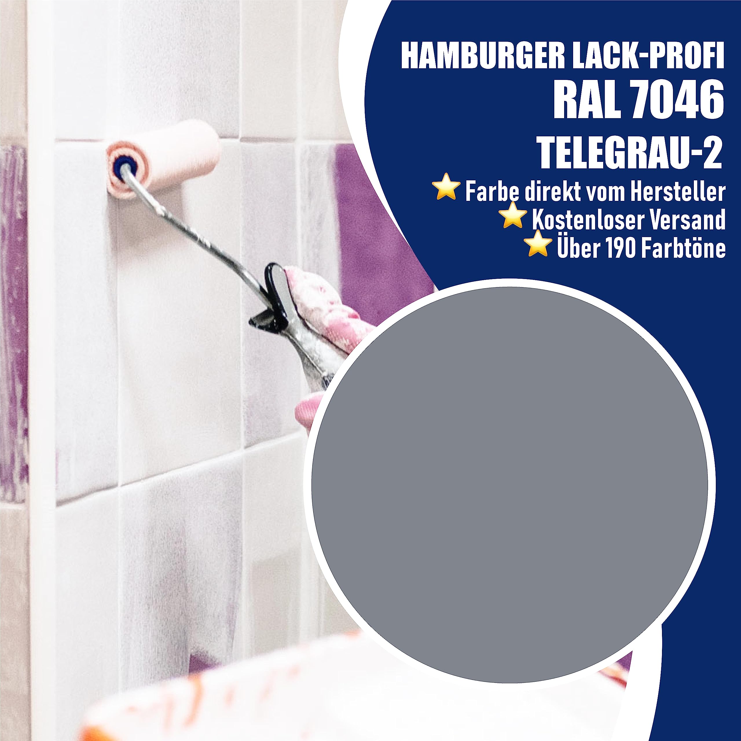 Hamburger Lack-Profi Fliesenlack GLÄNZEND Telegrau 2 RAL 7046 Grau Fliesenfarbe (2,5 L)