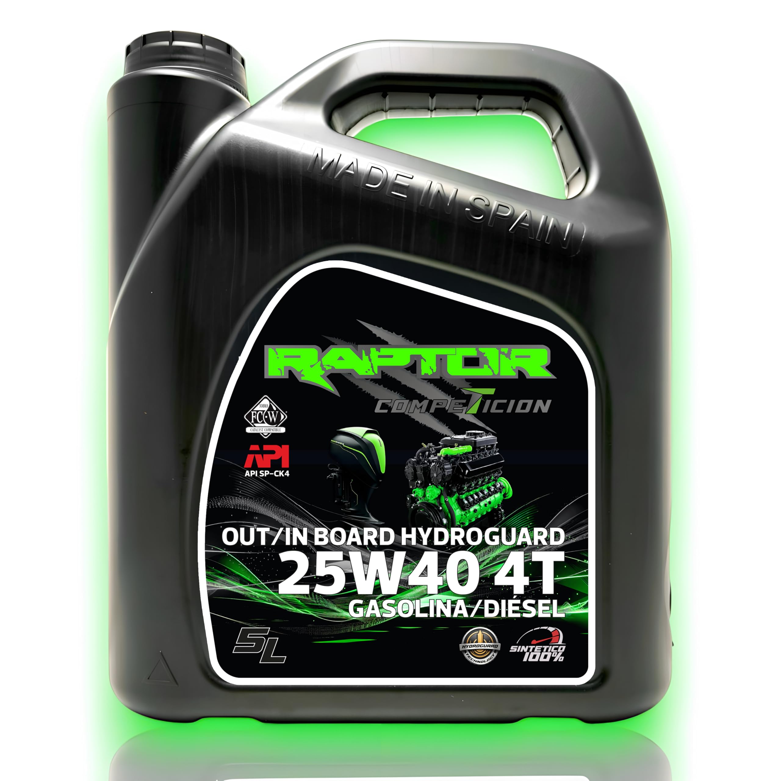 Raptor Marine - Aceite Motor Marino 25W40 100% Sintético Hydroguard | 5L | Fueraborda e Intraborda 4T | Gasolina y Diésel | Anticorrosión | NMMA FC-W, API SP