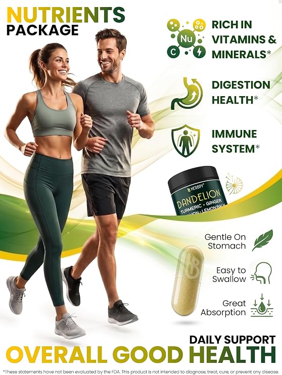 Herbpy 6in1 Dandelion Root Supplement for Digestion & Natural Antioxidants