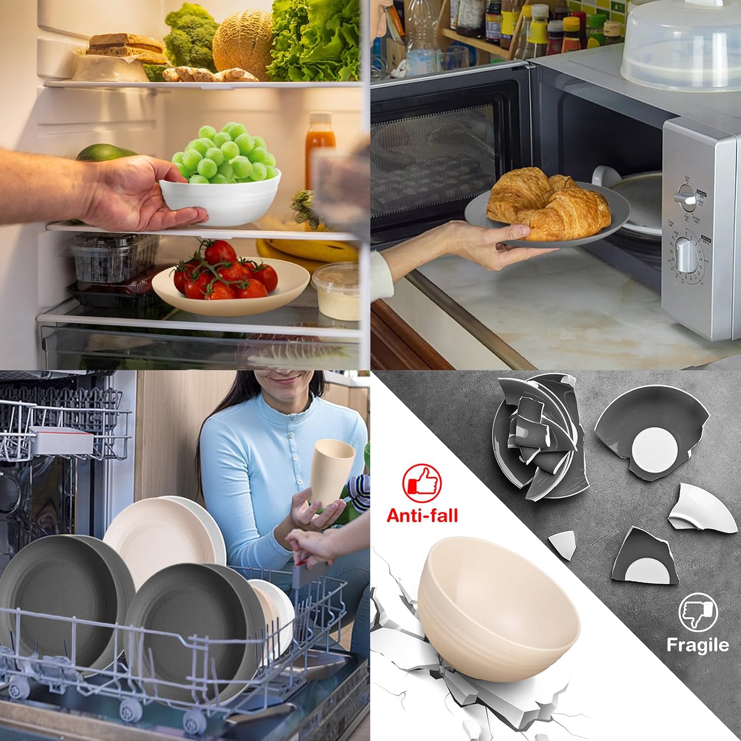 Wheat Straw Dinnerware Sets for 8, 32Pcs Lightweight Unbreakable Plates and Bowls Sets for Elderly Kids, Dishwasher Microwave Safe Plastic Dinnerware set, Plastic Dishes Set for Camping Rv