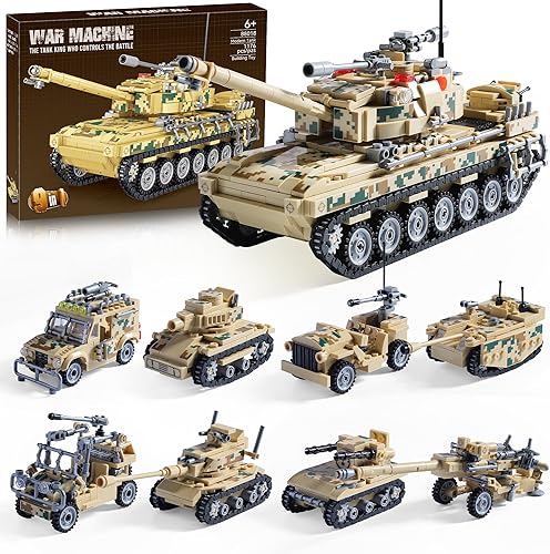 Juego de bloques de construcción de tanques militares de 1176 piezas compatibles con Lego, crea un tanque militar grande o 8 juegos de modelos