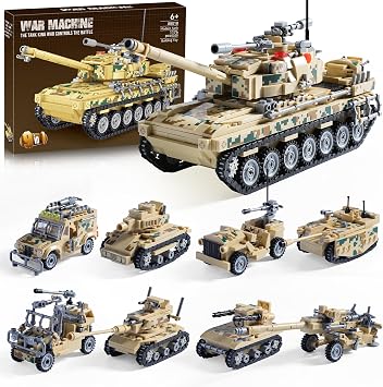 Military Tank Building Blocks Set Compatible with Lego, 1176-Piece 9 in 1 Army Vehicle Model with Rolling Tracks and Rotating Turret, Build, Play and Display Toy for Kids, Fans and Collectors