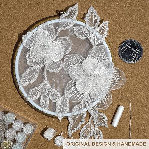 Miniatura 4 de AP03-WH) - Cuentas de costura hechas a mano, parches de encaje plateado brillante para coser en lentejuelas, accesorio de corpiño con cuentas de