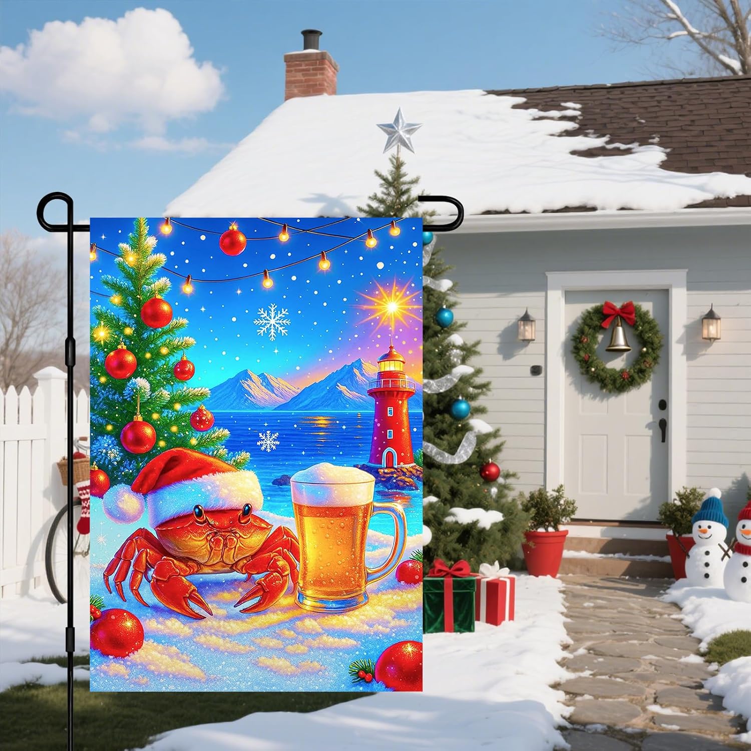 IVN Christmas Garden Flag 12x18 Inch Double Sided Beach Crab with Beer and Santa Hat Outdoor Yard Flag for Outside Home Front Door Lawn Porch Patio Welcome Decor - Image 6