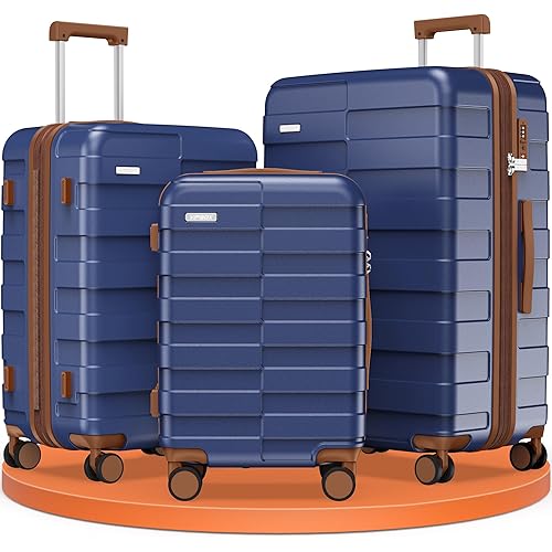 Luggage Sets 3 Piece Hardside (3-YEARS VIP SERVICE) Lightweight Expandable Ultra Durable 100% PC Carry On Travel Suitcase set with TSA Lock Spinner Wheels, Classic Blue