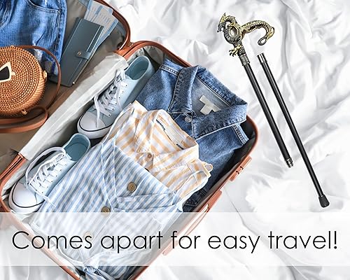 Miniatura 4 de Bastón gótico de bastón de dragón – Bastón de un solo punto para hombres, equilibrio para personas mayores, plegable, 2 piezas, bastón de viaje para