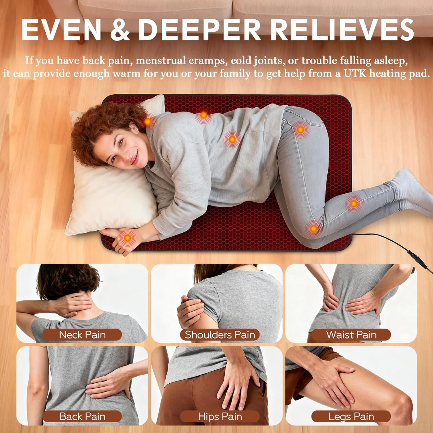 UTK 36" x 24" Extra Large Far Infrared Heating Pad, 5X Deeper Pain Relief for Neck Shoulder Back, Christmas Gifts for Mom Dad Women Men, Hotter to 140℉, 4H Auto Shut Off, Washable, Ultra-Soft