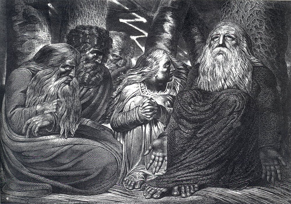 Lámina Job's Tormentors de William Blake, impresión artística mate con marco marrón
