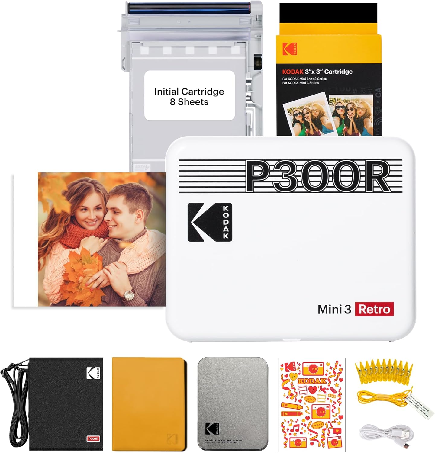KODAK Mini 3 Retro 4PASS Portable Photo Printer (3×3 inches) + 38 Sheets Gift Bundle (8 Initial Sheets + 30 Sheets Pack), White KODAK Mini 3 Retro 4PASS Portable Photo Printer (3×3 inches) + 38 Sheets Gift Bundle (8 Initial Sheets + 30 Sheets Pack), White