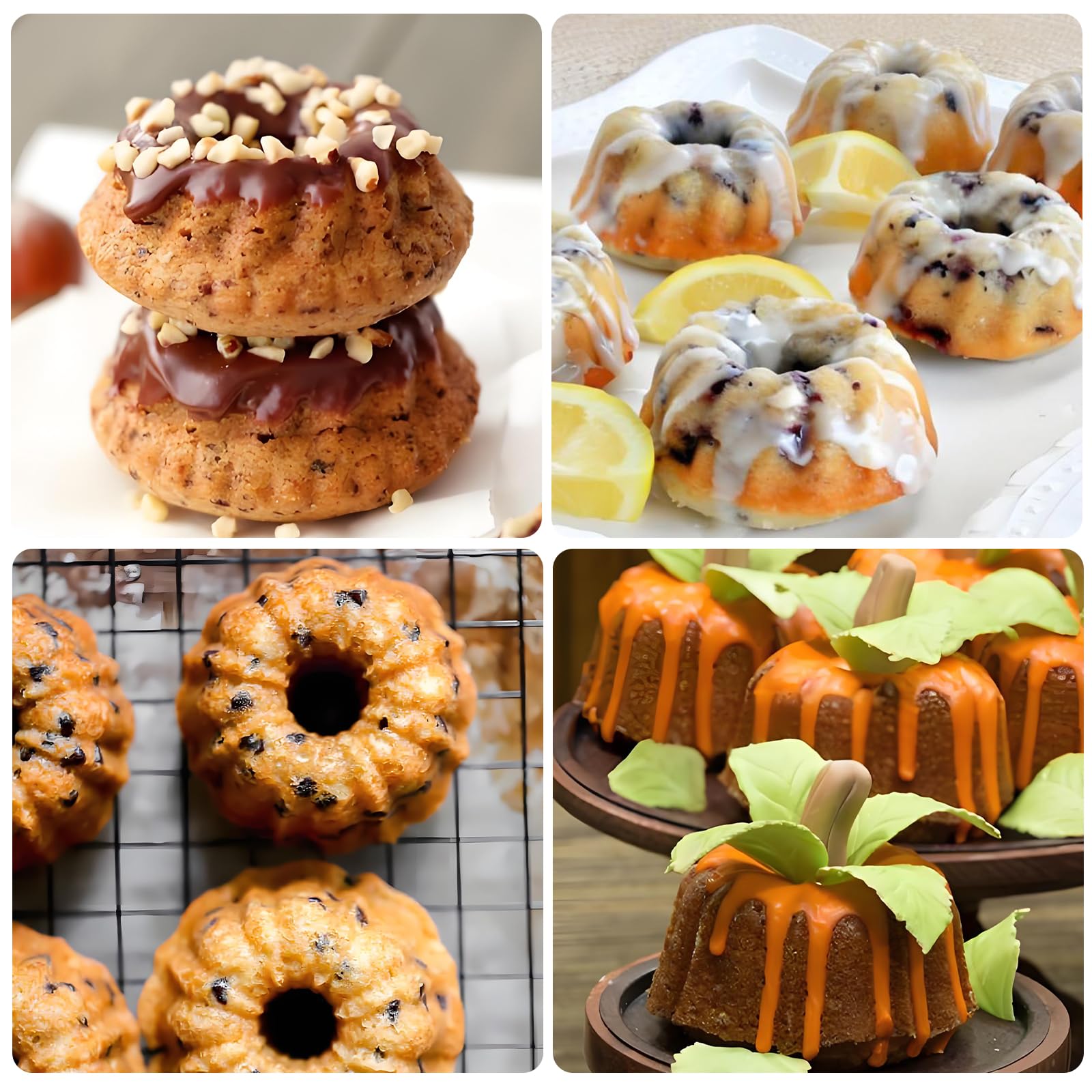 LANTRO JS Pack Of 12 Silicone Mini Bundt Cake Molds - Reusable Muffin Liners