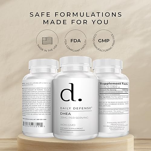 Miniatura 6 de Daily Defense Pure DHEA 25mg para mujeres y hombres Suplemento de DHEA para mujeres y hombres, la dosis justa de vitaminas DHEA para vitalidad,