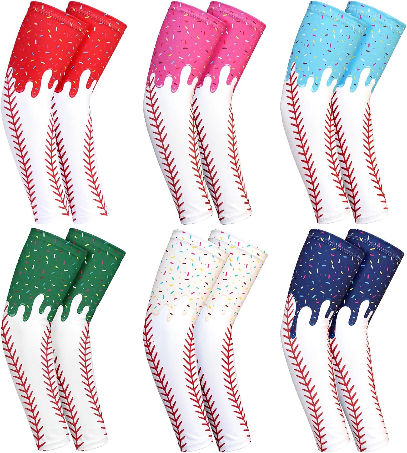6 Pair Baseball Arm Sleeves Ice Cream Drip Sleeve, 14-18 Years