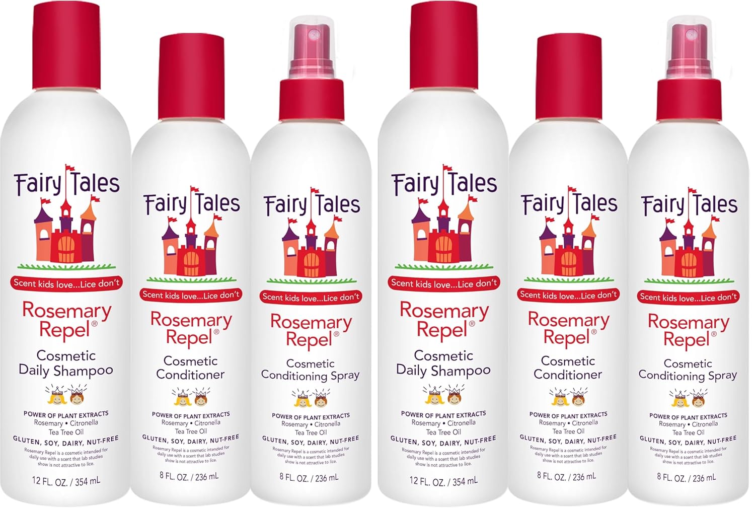 Fairy Tales Rosemary Repel Daily Kids Shampoo, 12 fl oz., Conditioner, 8 fl oz. & Conditioning Spray, 8 fl oz. Star Trio– Kids Like the Smell, Lice Do Not (Pack of 2)