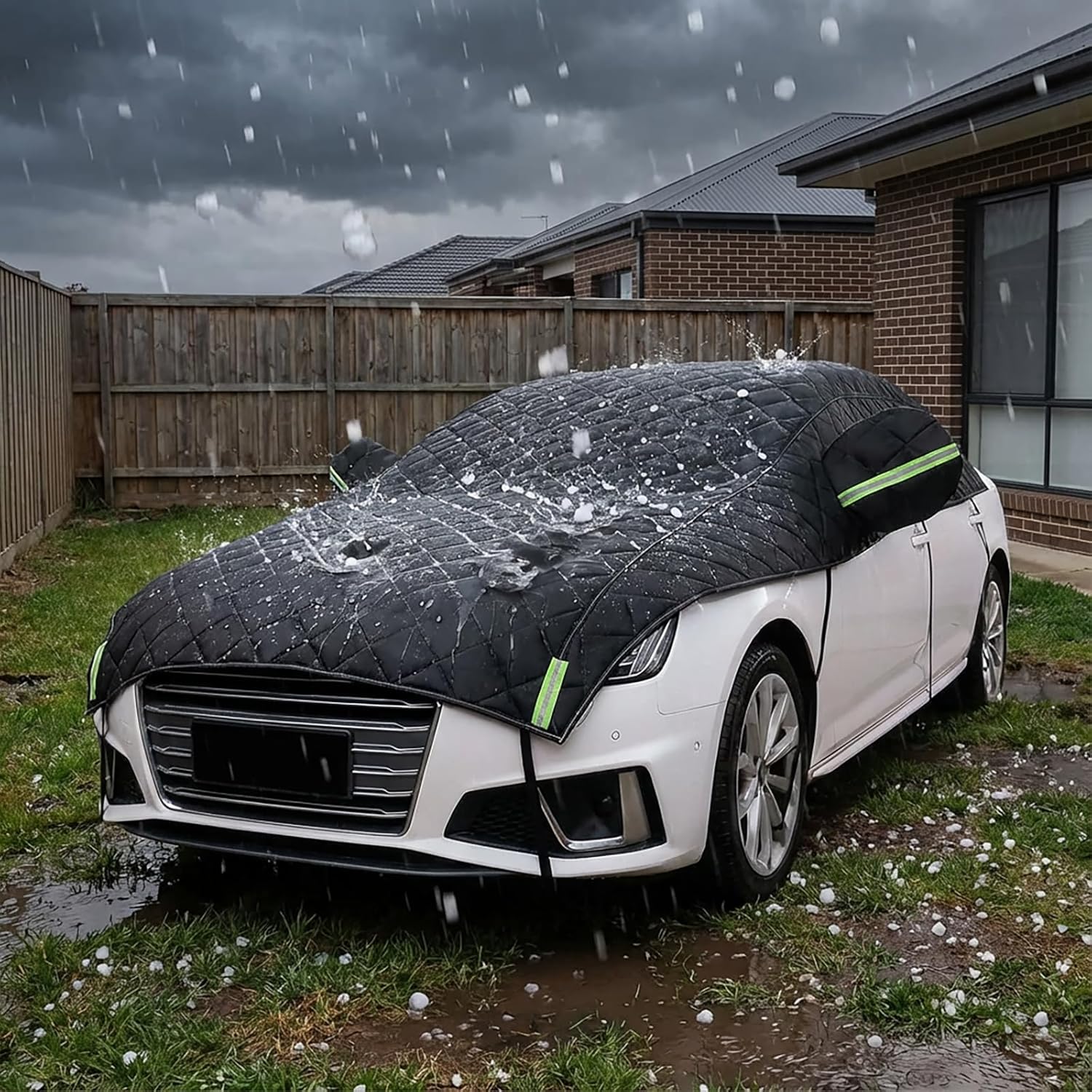 Hail Protector Car Cover Custom Fit for Rivian R1S,5-Layer Anti-Hail Thickened Car Covers Waterproof All-Weather UV/Wind/Snow Outdoor Protection with Reflective Strip,Black