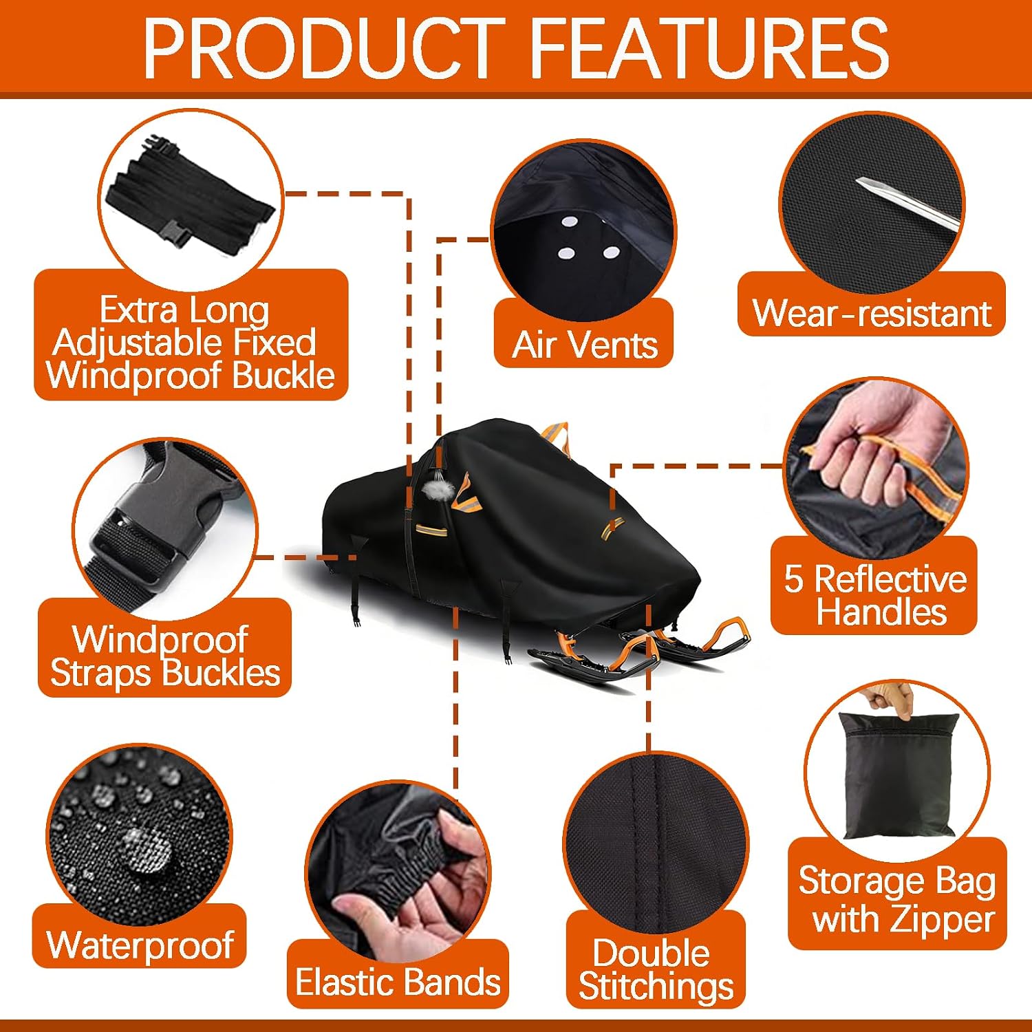 Trailerable Snowsled Cover Custom Fit for Polaris RMK Shift (155-Inch), 600D Heavy Duty Oxford Cloth Snowmobile Cover, Universal Sled Ski Covers with Storage Bag
