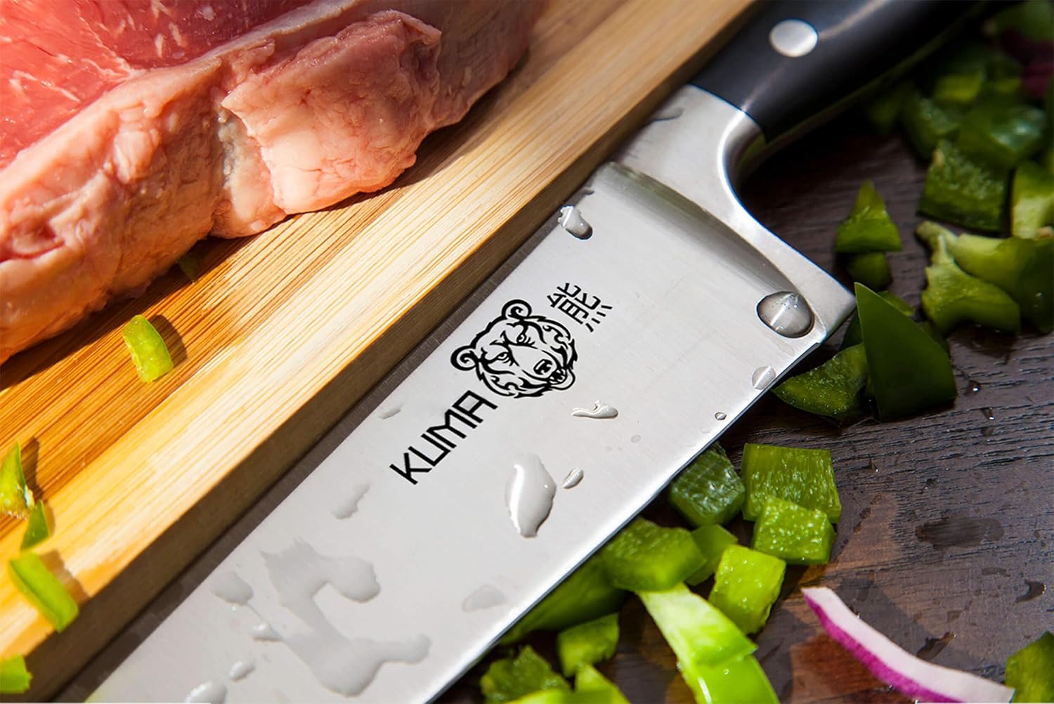 KUMA 8-Inch Multipurpose Chef Knife, razor sharp stainless steel blade, ergonomic handle for precision cutting, gift-ready for foodies
