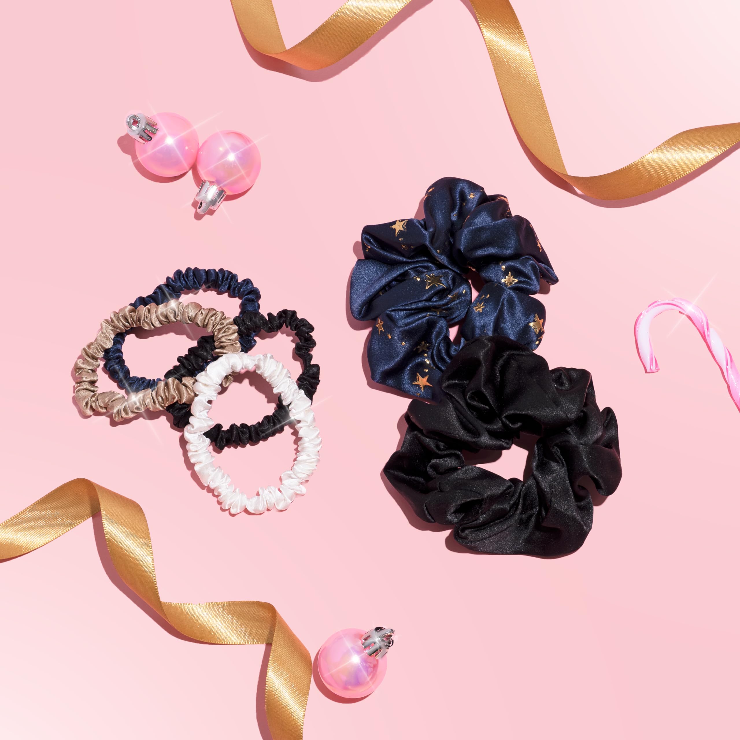 Dark neutral Silky Hair Scrunchies Silk Scrunchies - Midnight Black, Shimmery Silver  main image 4