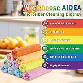 AIDEA Microfiber Cleaning Cloth, 10PK, Colorful Lint-Free Vibrant Cleaning Rags, Microfiber Towels for Cars, Kitchen Cloth, Dusting Cloth for Home, Window, Cleaning Supplies, 11.511.5