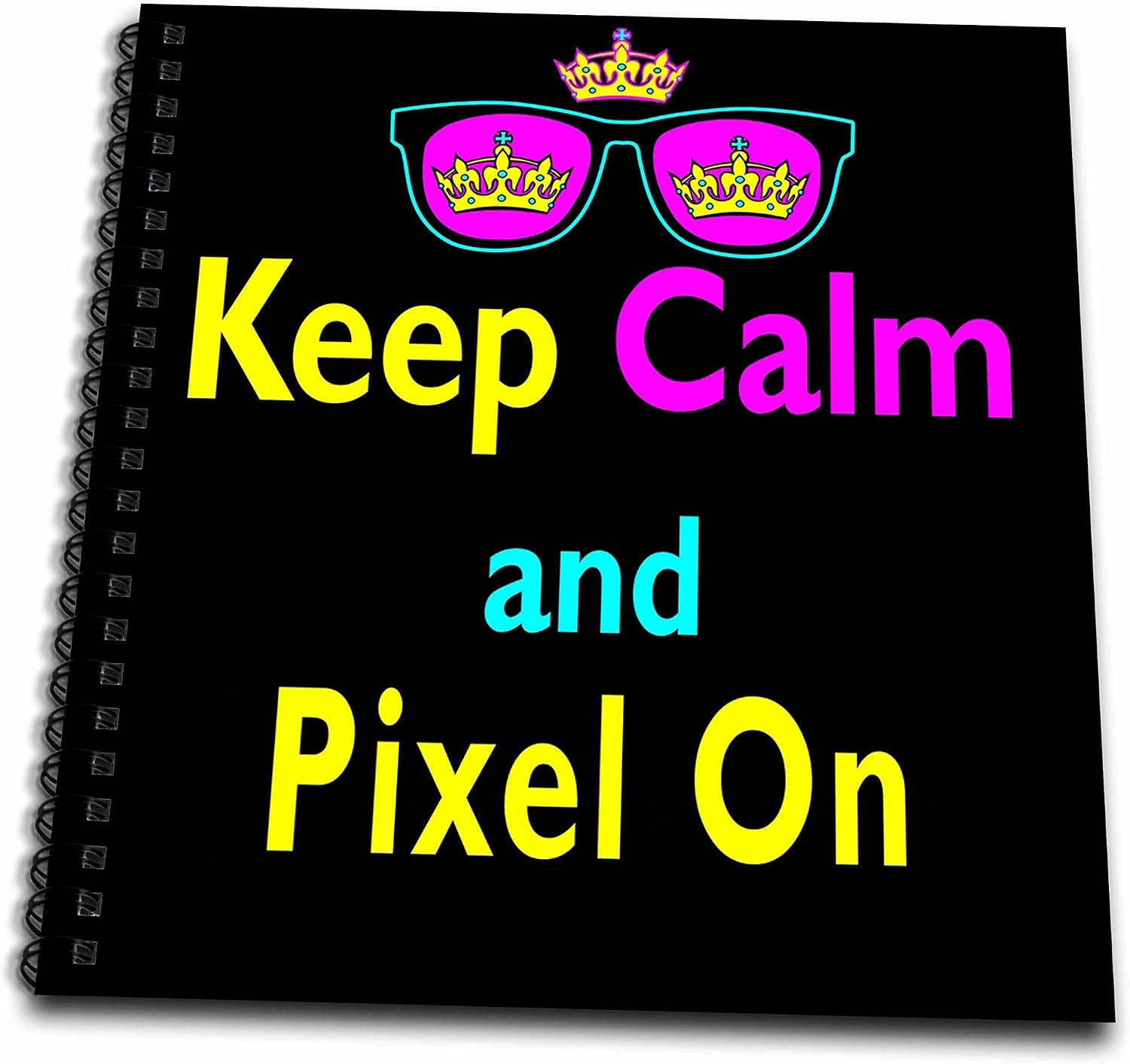 3dRose db_116750_1 CMYK Keep Calm Parody Hipster Crown and Sunglasses Keep Calm and Pixel On-Drawing Book, 8 by 8"