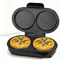 FineMade Omeleteira Elétrica, Frigideira Antiaderente Para Omeletes, Omeleteiras Duplas Com 2 Ranhuras Redondas De 11 Cm, Máquina Para Fazer Mordidas De Ovos, Frigideira Dupla Elétrica Para Ovos, M