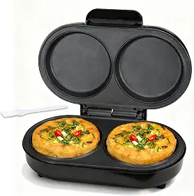 FineMade Omeleteira Elétrica, Frigideira Antiaderente Para Omeletes, Omeleteiras Duplas Com 2 Ranhuras Redondas De 11 Cm, Máquina Para Fazer Mordidas De Ovos, Frigideira Dupla Elétrica Para Ovos, M
