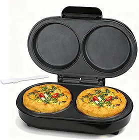 FineMade Omeleteira Elétrica, Frigideira Antiaderente Para Omeletes, Omeleteiras Duplas Com 2 Ranhuras Redondas De 11 Cm, Máquina Para Fazer Mordidas De Ovos, Frigideira Dupla Elétrica Para Ovos, M