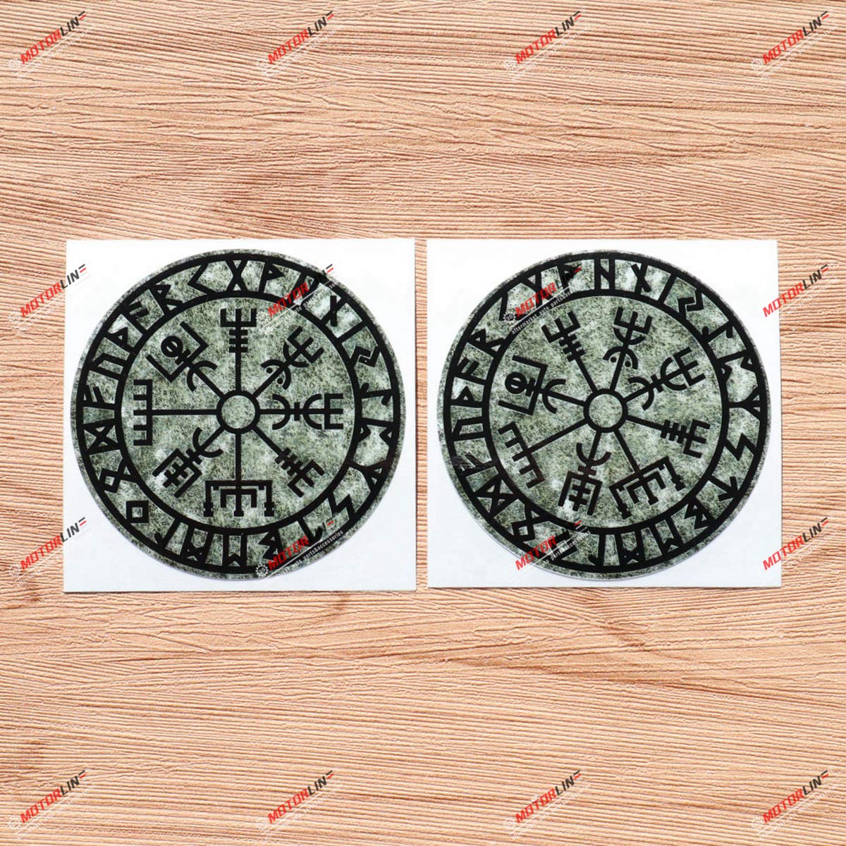 3S MOTORLINEHelm of Awe Vegvisir Viking Compass Rune Vinyl Decal Sticker - 2 Pack Glossy, 3 Inches - Grunge Distressed Vintage for Car Boat Laptop