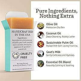 Southern Natural Goat Milk Soap Bar - 3 Pack Essential Oil Blend - For Dry Sensitive Skin. Natural Handmade Face & Body Soap For Men & Women. (Net 12 oz)