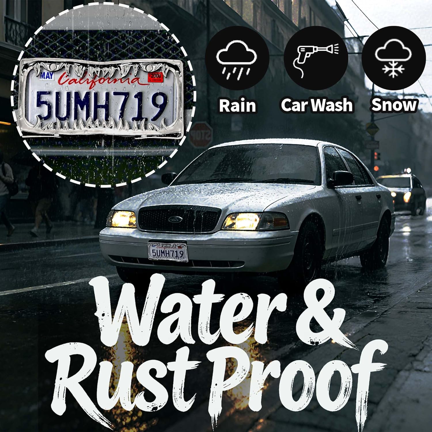 Heavy Duty 3D Chrome Shark Tooth License Plate Frame with Silver Screw Caps, Street Legal Universal Fit for Cars & Trucks, Premium Rust-Free Zinc Chrome Shark Tooth License Plate Frame for Men & Women - Image 4