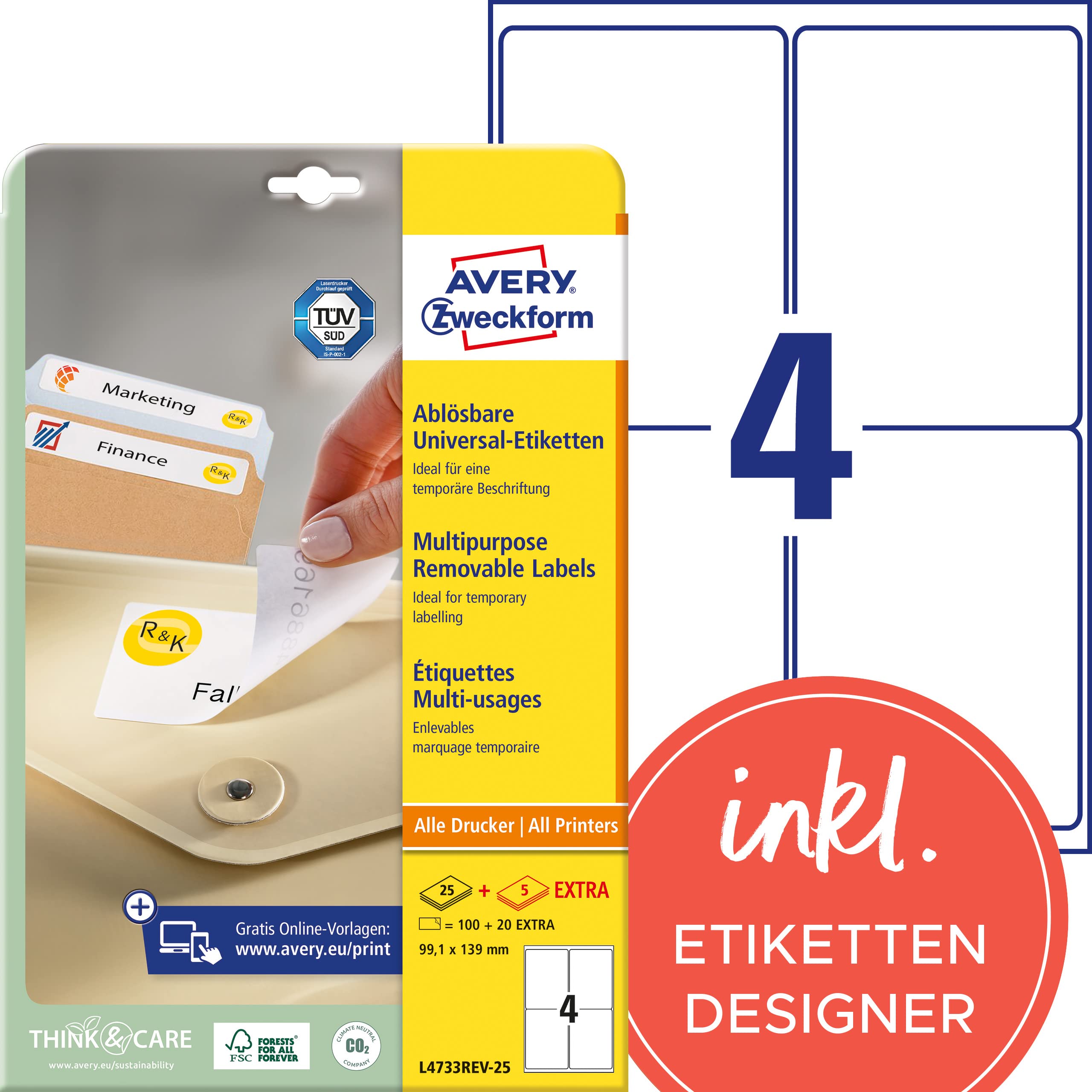 AVERY Zweckform Universaletiketten 99,1x139 mm, 100+20, ablösbar