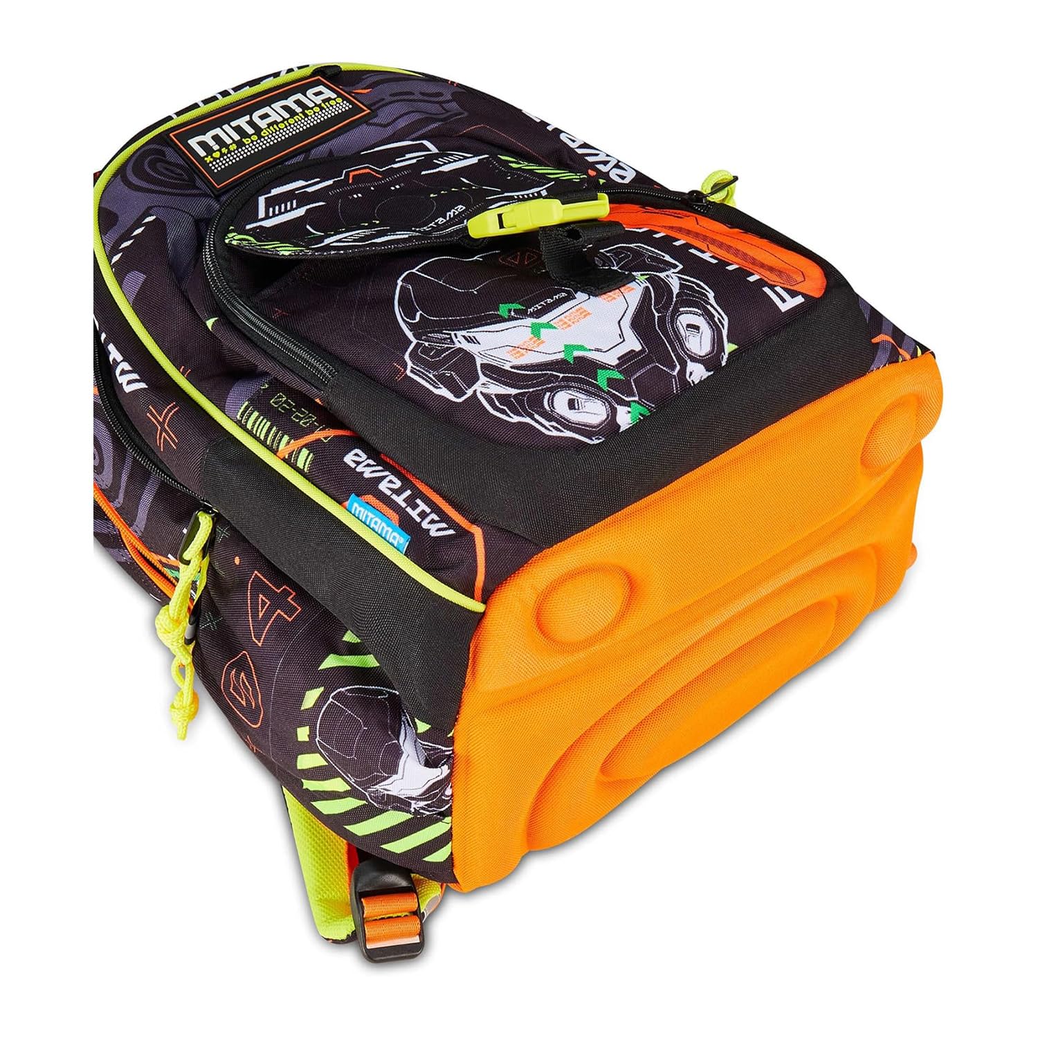 Mitama Zaino Scuola FLUO BATTLE, New Plus, Triplo Scomparto, Tasche Porta Borraccia, Spallacci Ergonomici, Scuola Elementare Bambino, Media