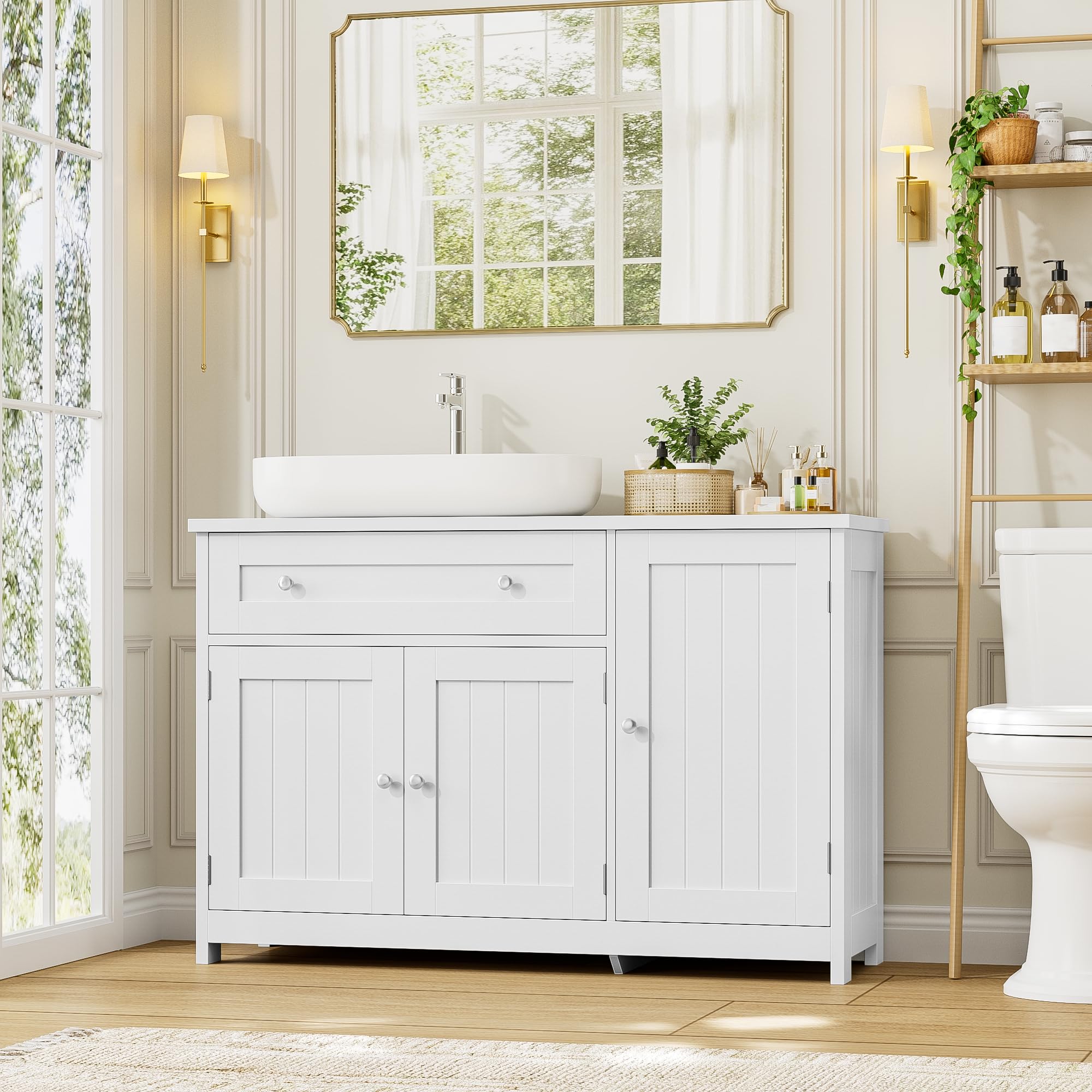 FOREHILL Meuble sous Lavabo Salle de Bain avec Tiroir 90x30x61,5cm Blanc