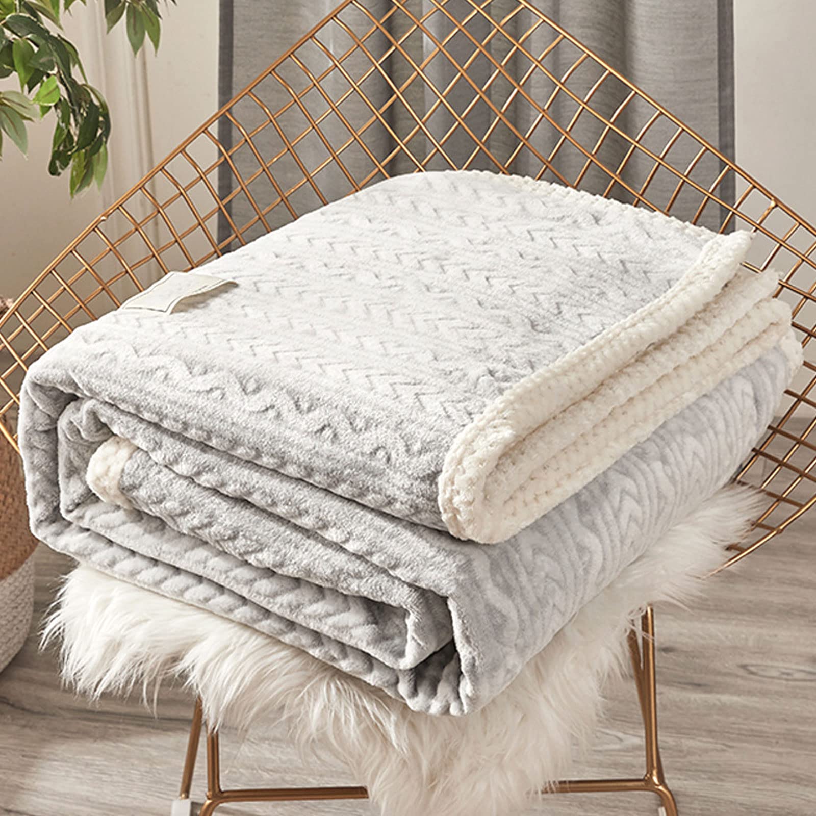 Sherpa Fleece Throw Blanket, Super Soft Fuzzy Warm, Lightweight Fluffy Plush Blanket for Bed Couch, Comfortable and Cozy, Knitted Texture Soft Plush Fluffy Throw Blanket for Sofa or Bed,#2,200x230CM