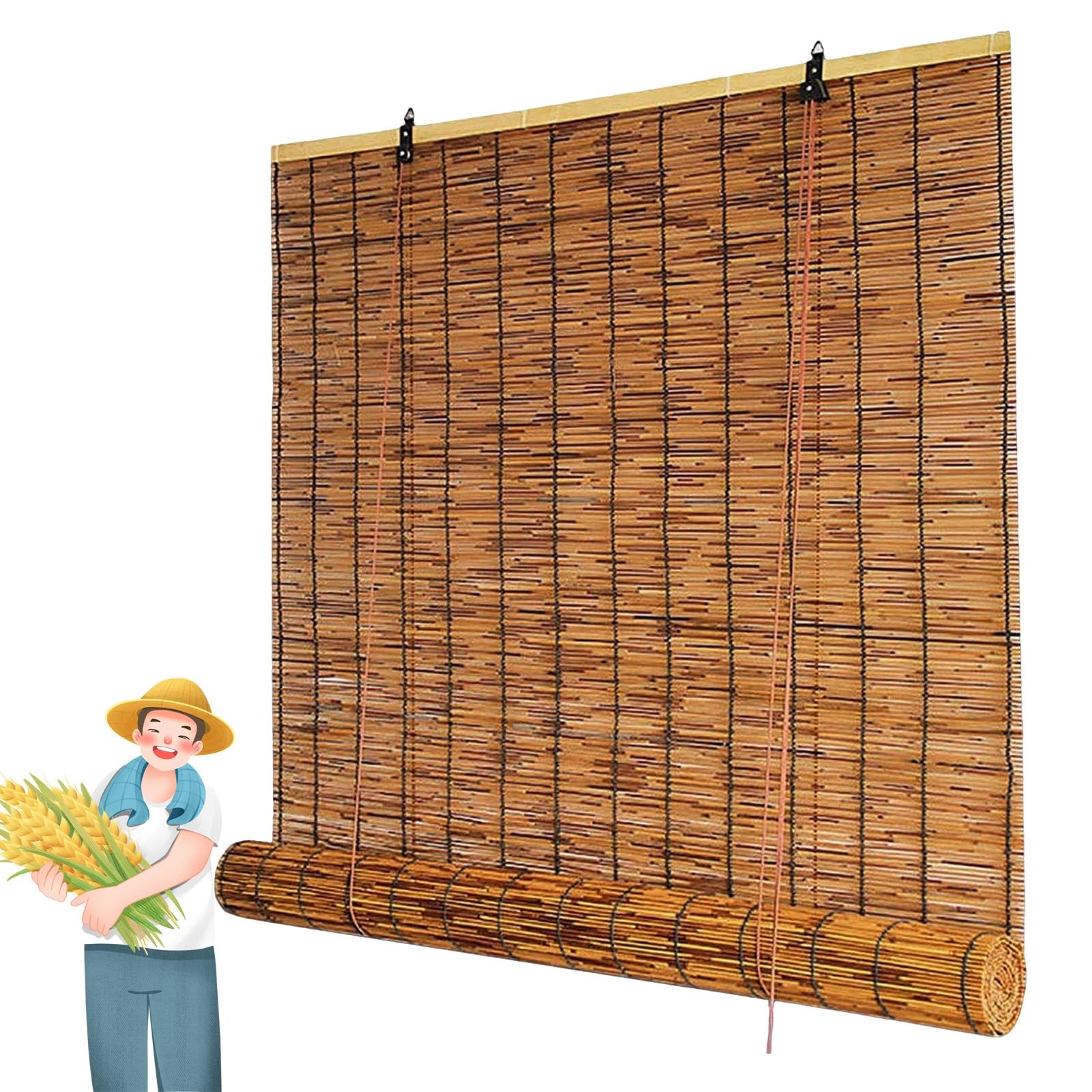 CMJYMX Hand-Woven Retro Reed Curtain Reed Shades Bamboo Roll Up Blinds With Lift 50x80CM 70x100CM 100x130CM 120x150CM Roman Shades For Outdoor Indoor(100x220CM/39x86IN(WxH))