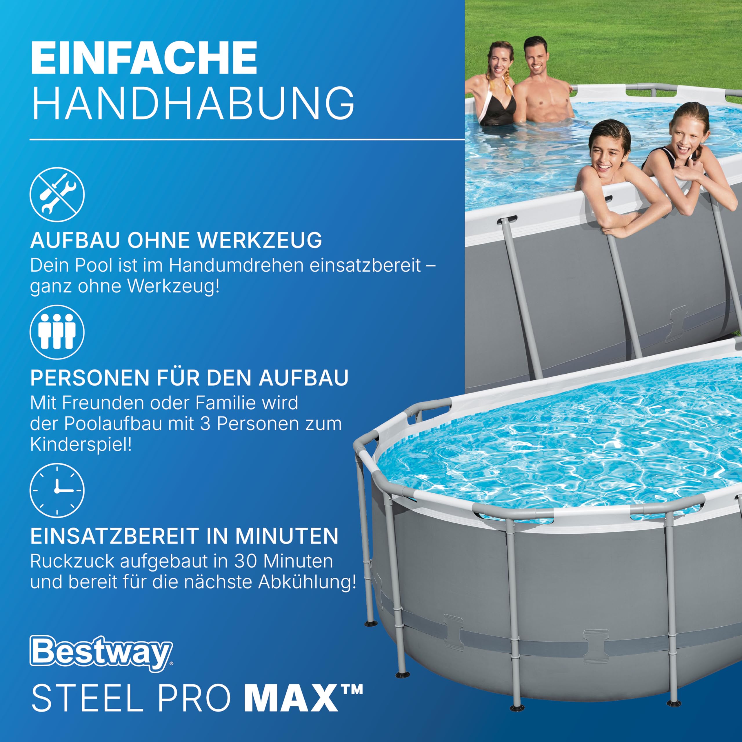 Bestway Power Steel Frame Pool Set mit Filterpumpe 427 x 250 x 100 cm, grau, oval