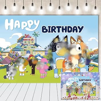 Birthday Photography Backdrop- 5x3FT Blue Happy Birthday Backdrop Banner Decorations Cartoon Theme Photo Booth Banner for Kids Party Supplies Photography Background Wedding Photo Props