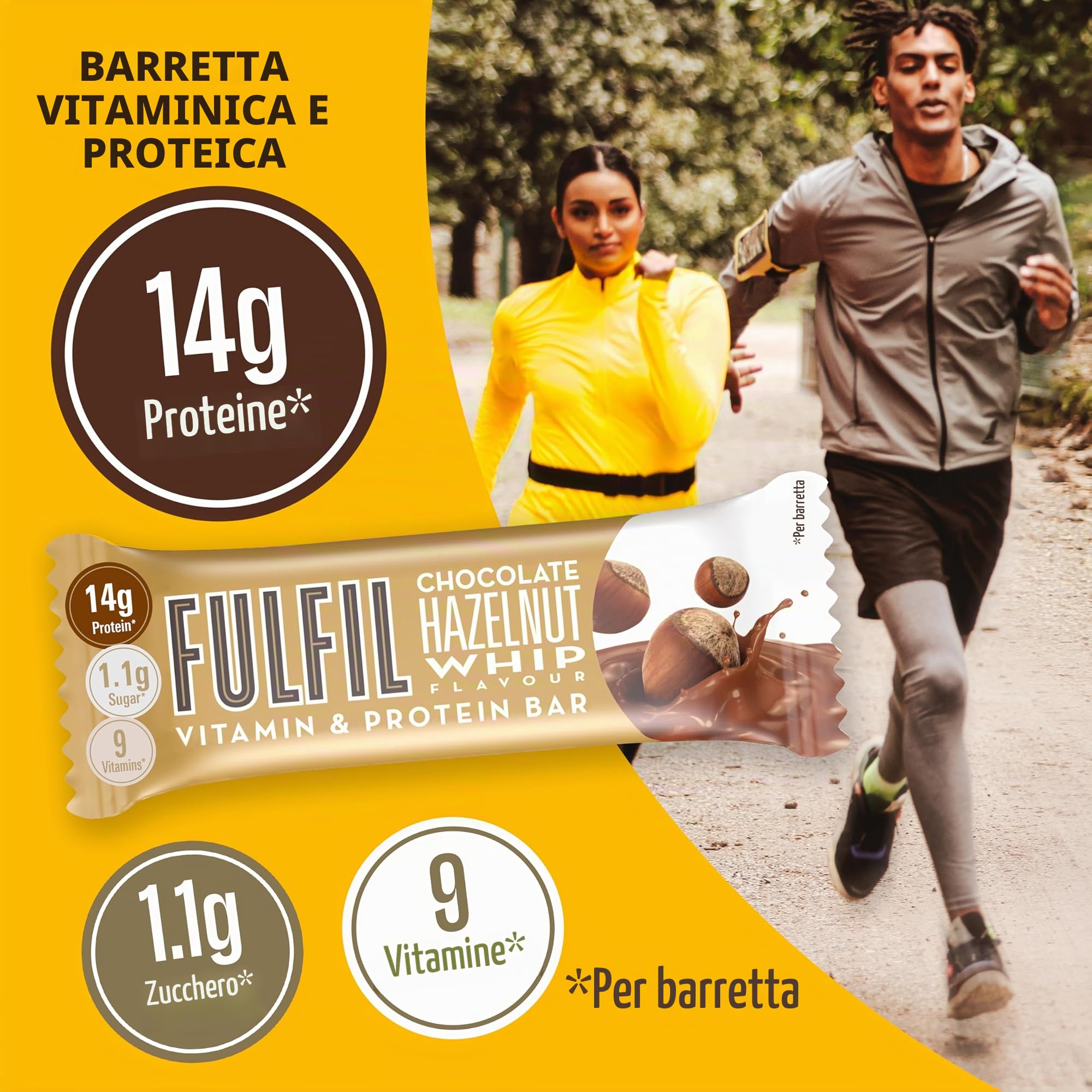 Fulfil Barrette vitaminiche e proteiche (15 barrette da 40 g) - Gusto frusta al cioccolato e nocciola - 14 g di proteine ad alto contenuto proteico, 9 vitamine, basso contenuto di zucchero