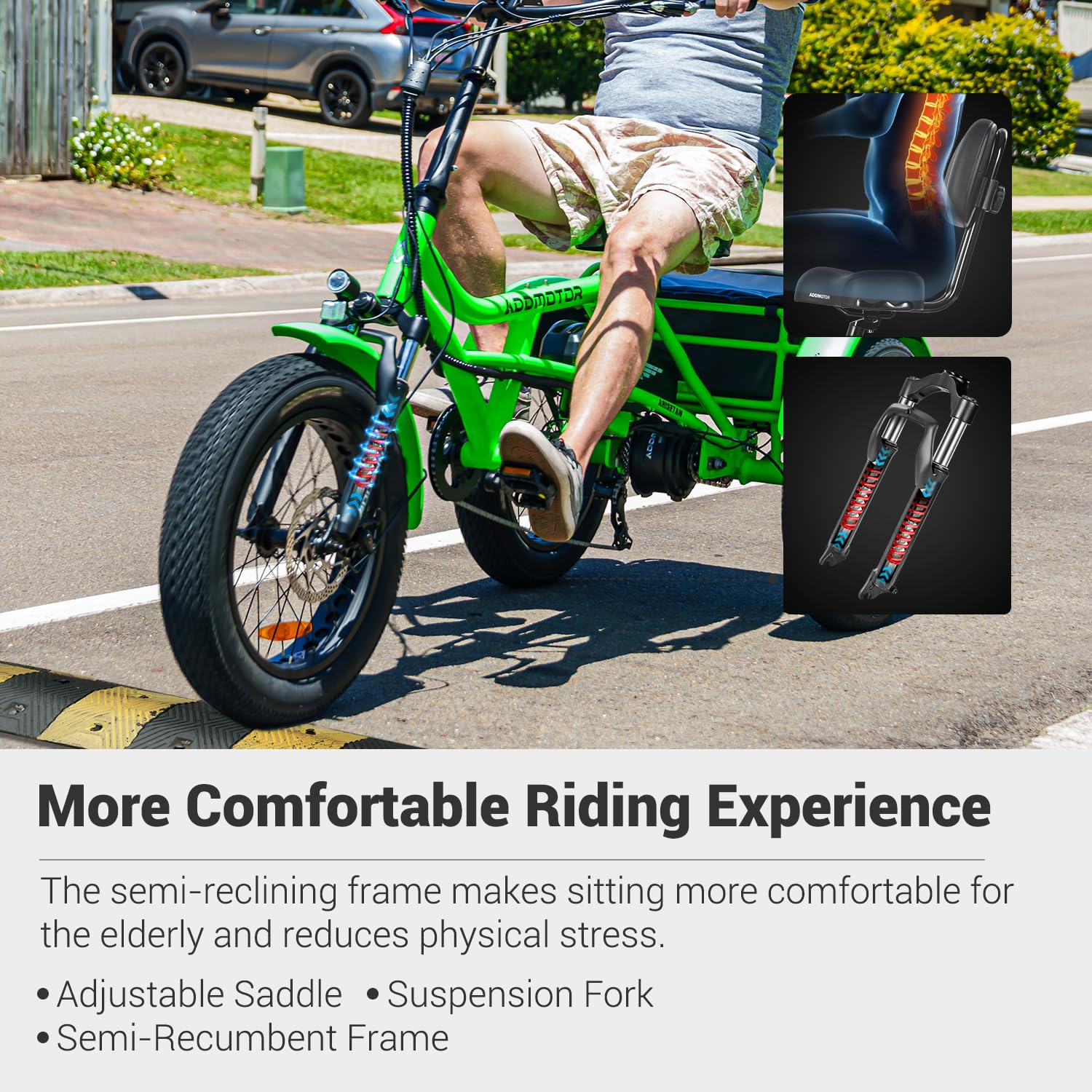 ADDMOTOR ARIESTAN M-360Mini Semi-Recumbent Electric Trike for Seniors, 750W 85Mi 48V 20Ah 20Mph Fat Tires Electric Tricycle for Adults, LCD Display, Speed Differential, Blue : Sports & Outdoors