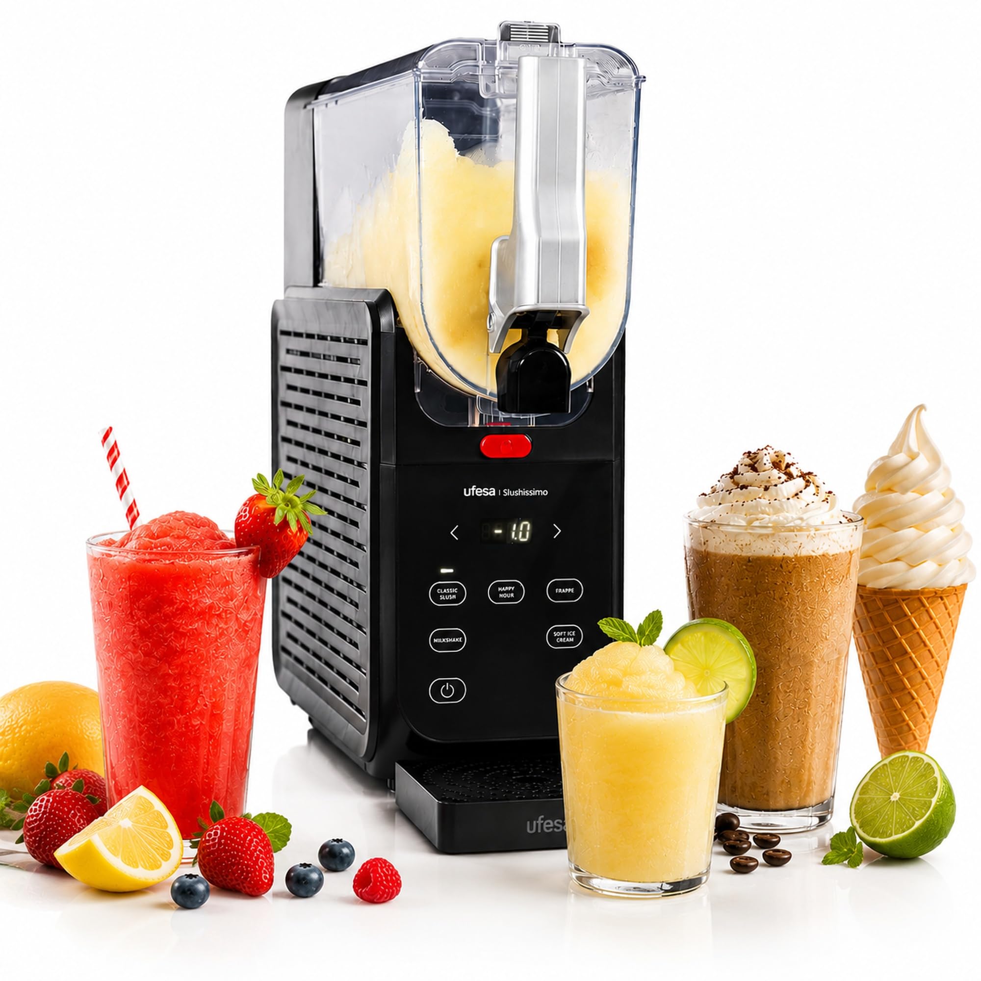 Ufesa Granizadora Slushissimo, 500W, Sin Hielo, 6 Programas Automáticos, Pantalla con Temperatura en Tiempo Real, Bebidas en 20 min, Capacidad Max 2.8L, Autolimpieza, Tecnología FrostControl