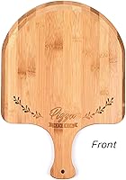Vista 8 de Pala de pizza de bambú prémium de 12 pulgadas con asa, paleta de pizza de madera, tabla de cortar para frutas, verduras, queso, pan (círculo)