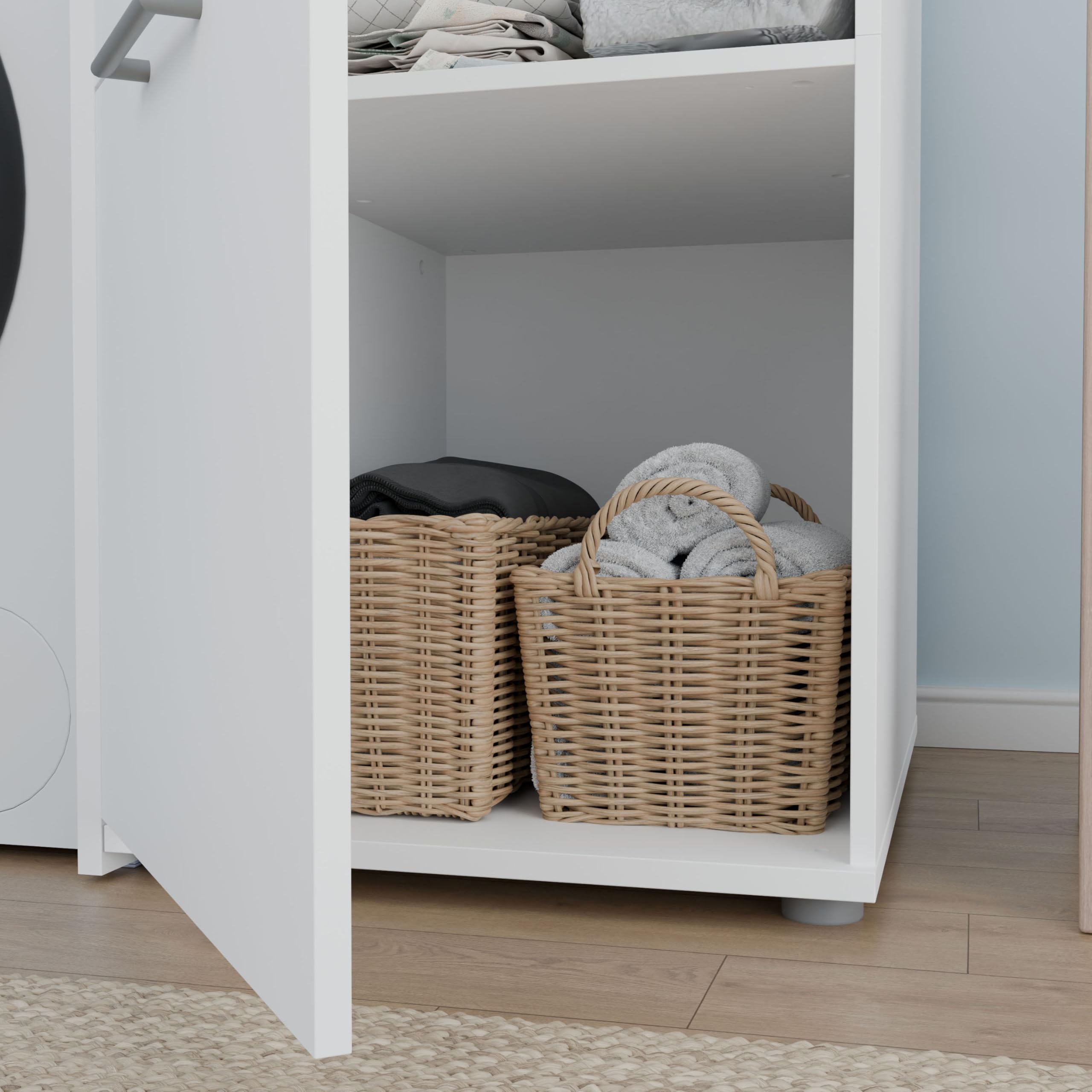 Forte WASHCAB 50, moderner Badezimmerschrank zur Aufbewahrung von Putz- und Waschutensilien, Badezimmer, Weiß, 50 cm breit x 143,3 cm hoch x 67,5 cm tief