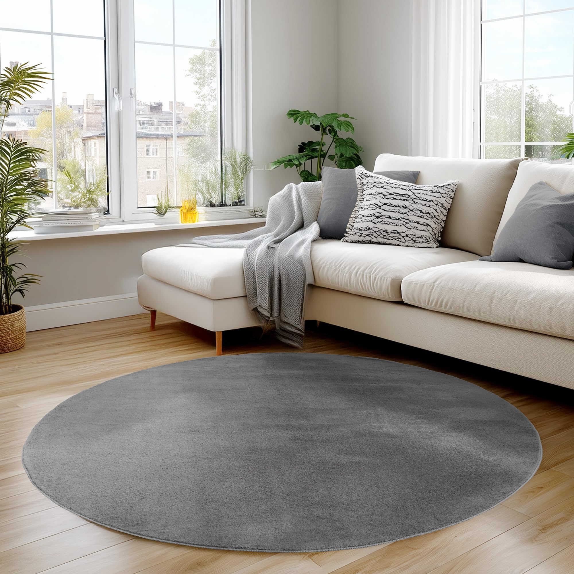 Carpettex Teppich Kurzflor Teppich Waschbar, rund, rutschfest & weich, modernes einfarbiges Design für Wohnzimmer, Schlafzimmer, Küche & Kinderzimmer.