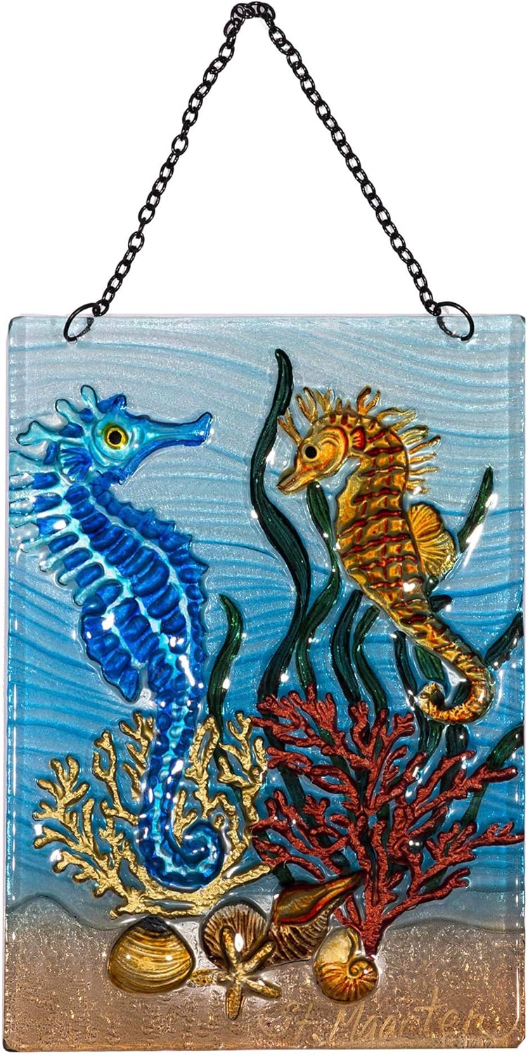 Art Glass Hand Painted Suncatcher - Seahorses