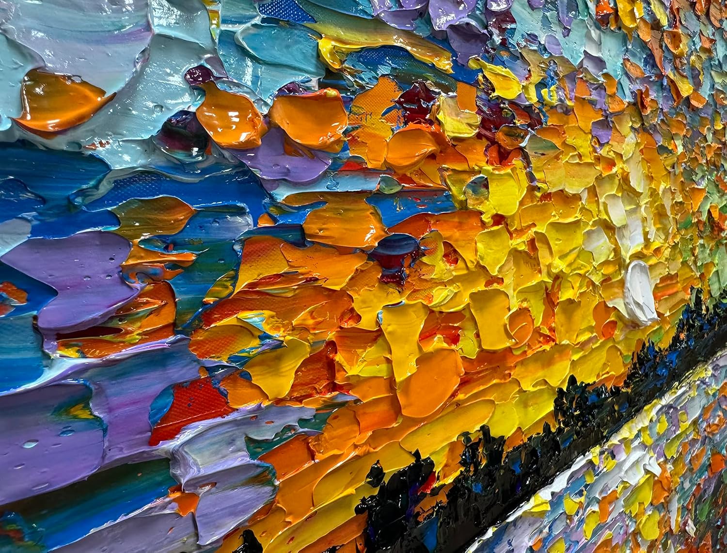 V-inspire Art,28x40 Inch Large Handmade Colorful Sunset Seascape Oil Paintings, Heavy Impasto Textured Canvas Art, Vibrant Abstract Landscape, Modern Expressionist Wall Decor for Living Room Bedroom, Framed and Ready to Hang